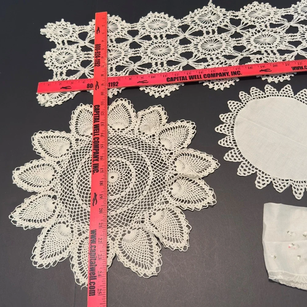 Vintage Crochet Doily Table Runner Handmade Lace 5pc Mixed Set Cottagecore Chic